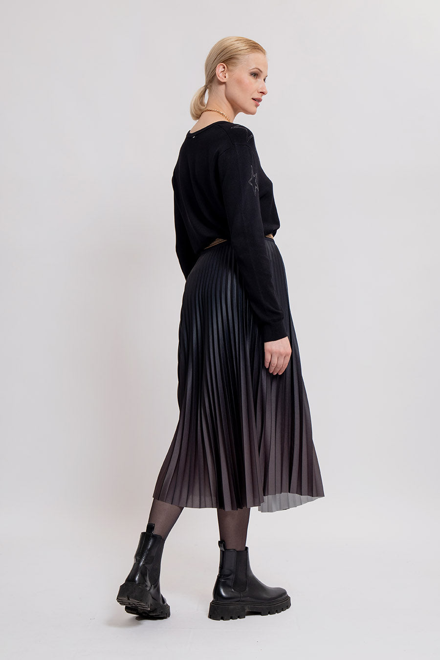 Jupe plissée tie and dye navy et kaki | Elora