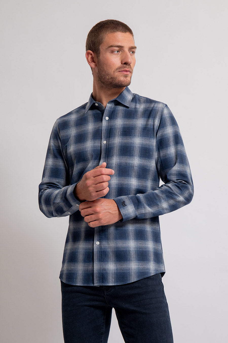 Chemise tartan coupe regular à carreaux bleu | Elora