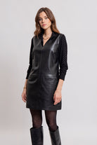 Robe trapèze en simili cuir noir | Elora