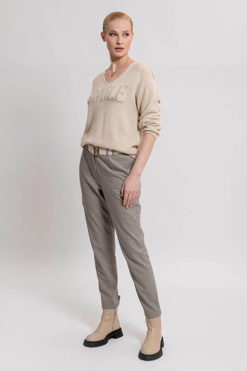 Pantalon coupe cigarette à carreaux beiges | Elora