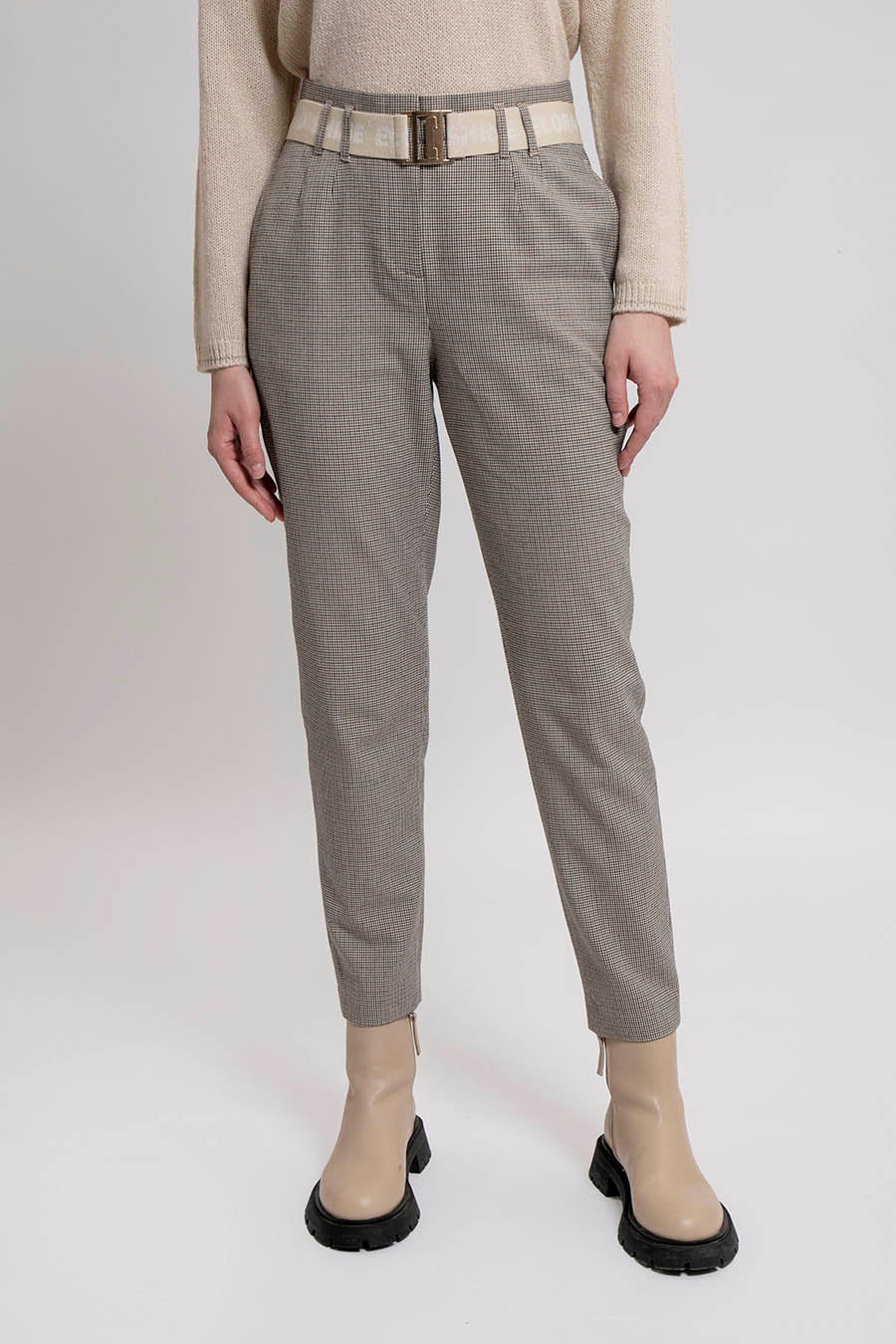 Pantalon coupe cigarette à carreaux beiges | Elora