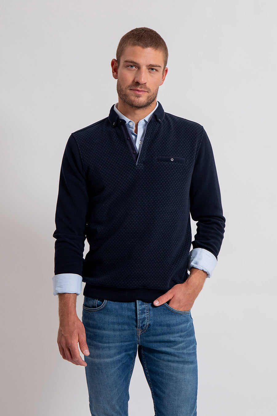 Chemise coupe droite en tissu jacquard bleu ciel | Elora