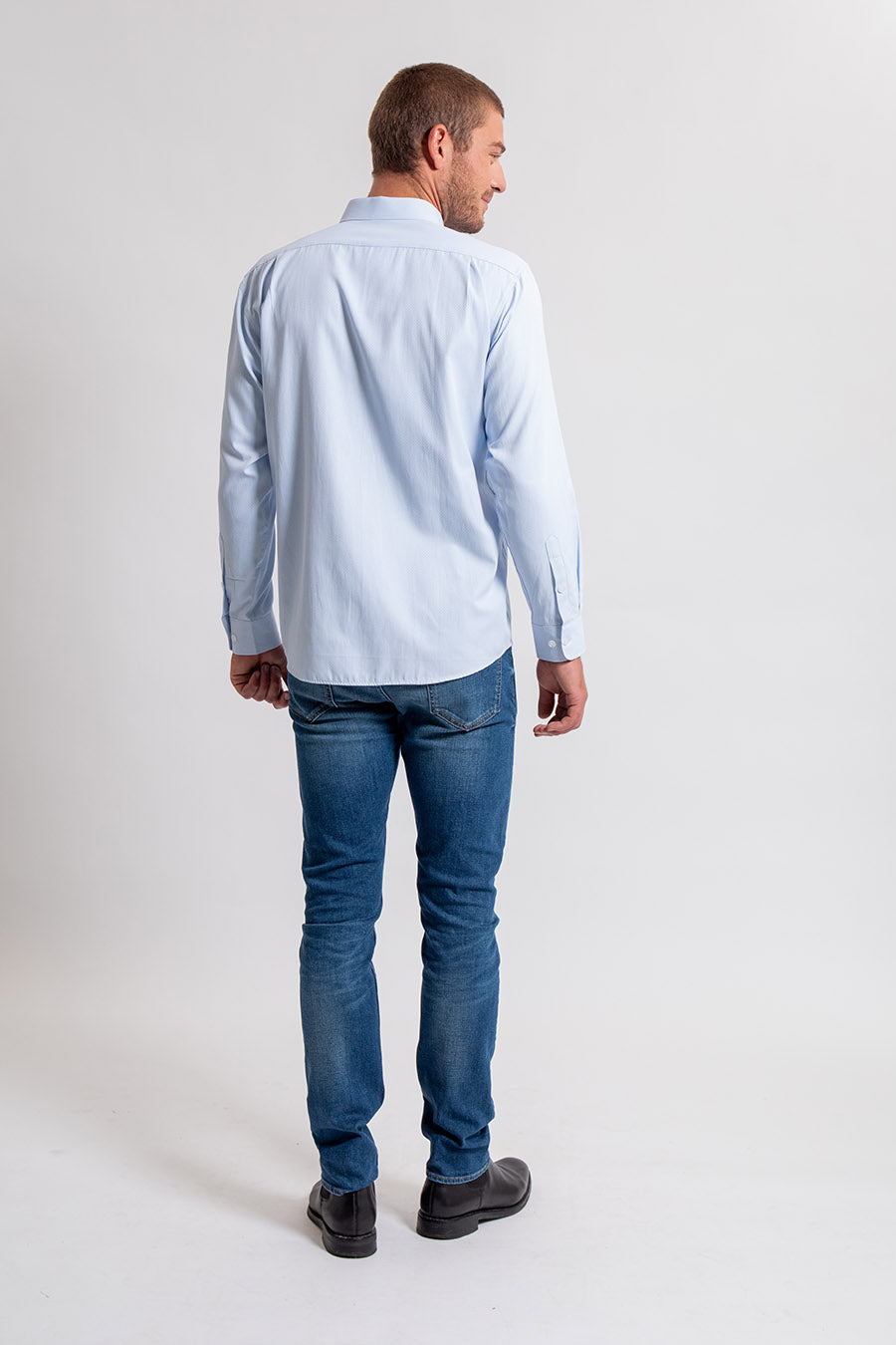 Chemise coupe droite en tissu jacquard bleu ciel | Elora