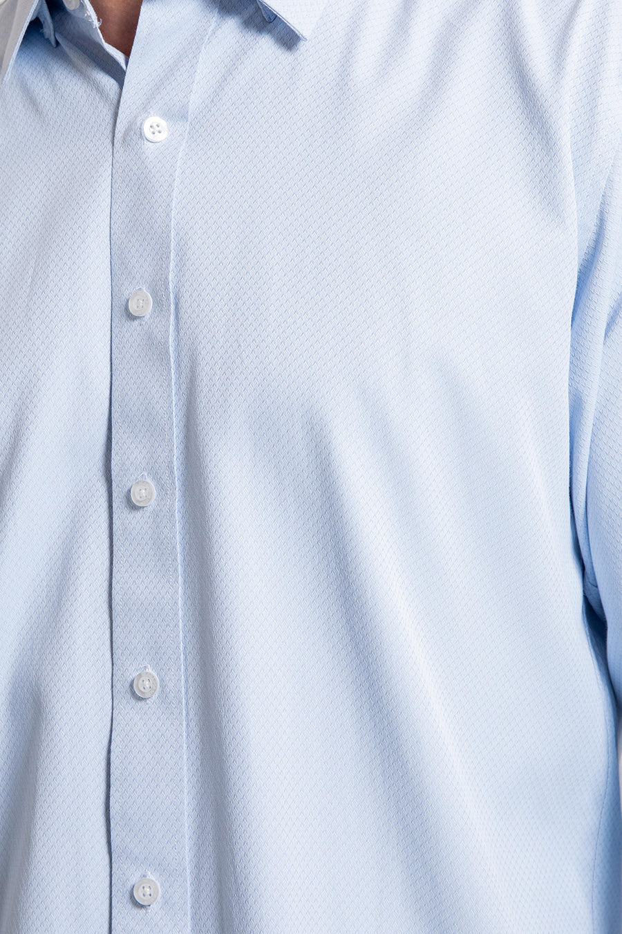 Chemise coupe droite en tissu jacquard bleu ciel | Elora