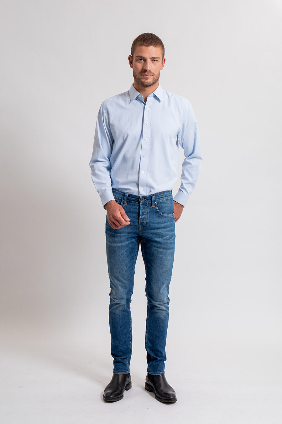 Chemise coupe droite en tissu jacquard bleu ciel | Elora