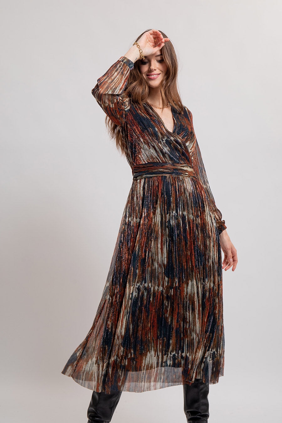 Robe multicolore en maille résille incrustée de lurex | Elora