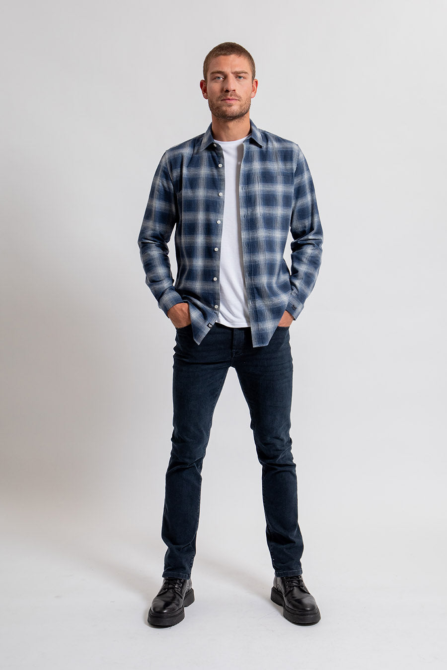 Chemise tartan coupe regular à carreaux bleu | Elora