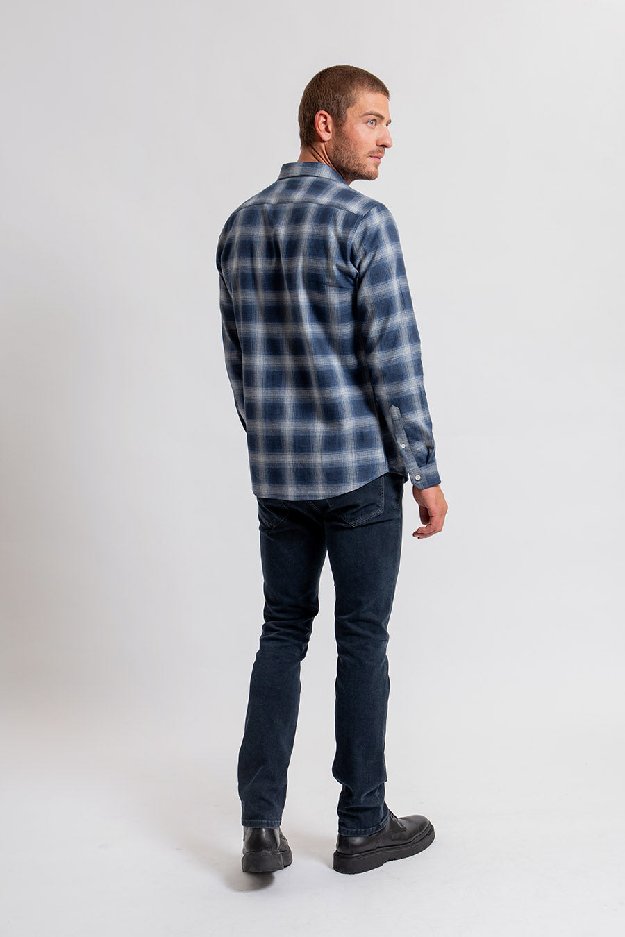 Chemise tartan coupe regular à carreaux bleu | Elora