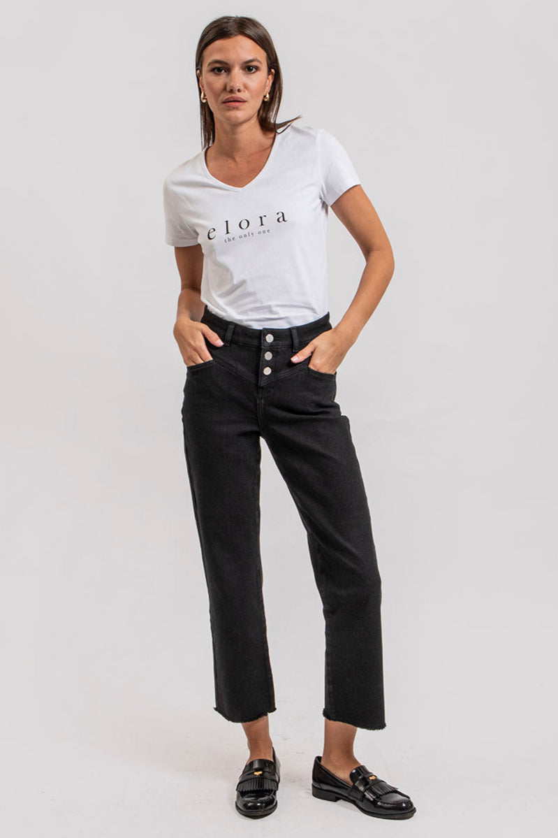 Jean bootcut cropped noir | Elora