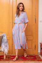 Robe chemise rayée bleu et orange | Elora