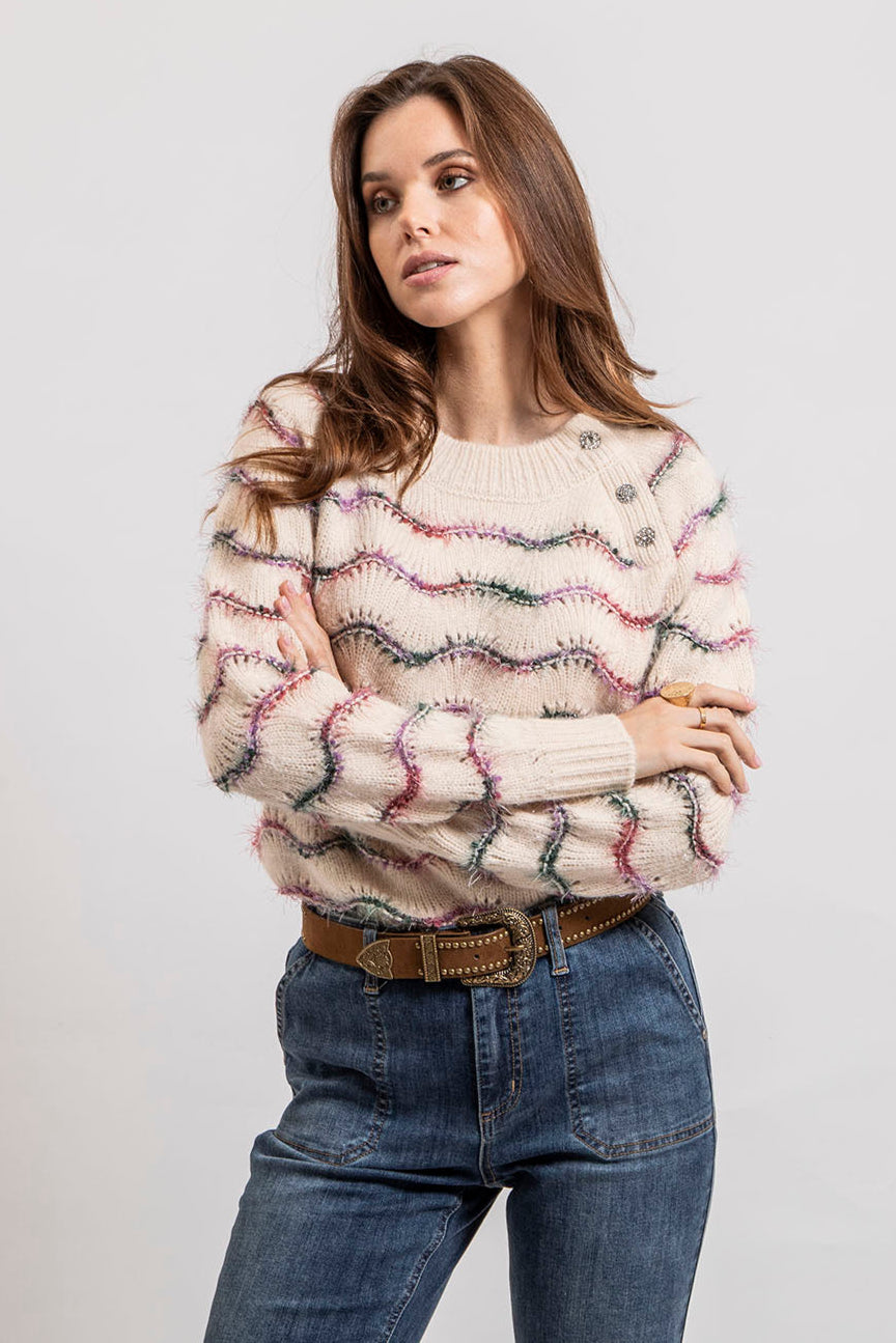 Pull rayé écru et rose | Elora