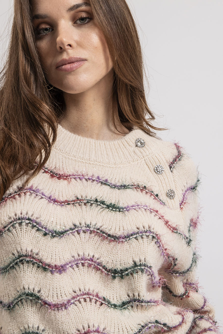 Pull rayé écru et rose | Elora