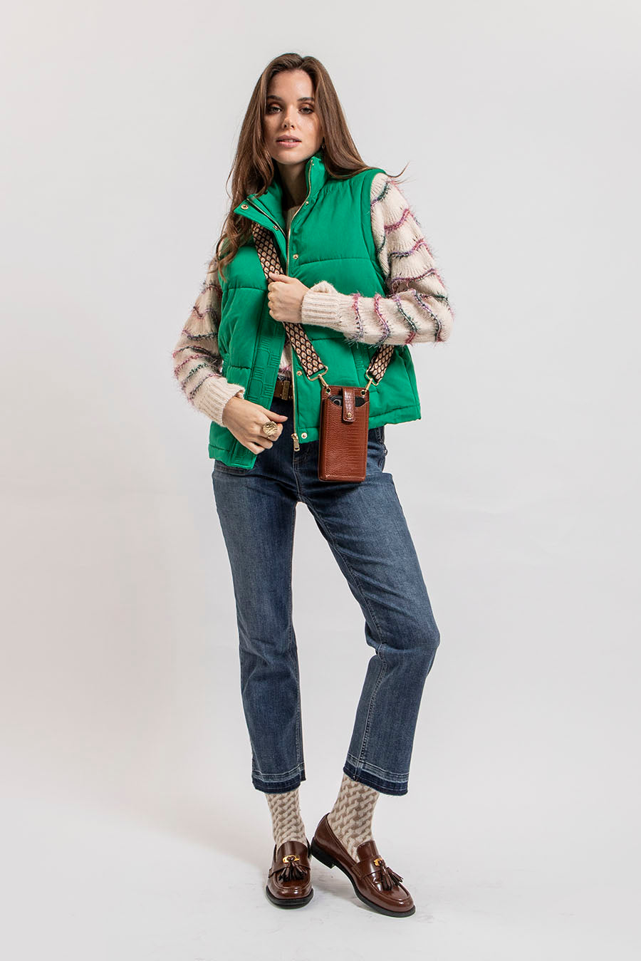 Doudoune verte manches amovibles | Elora