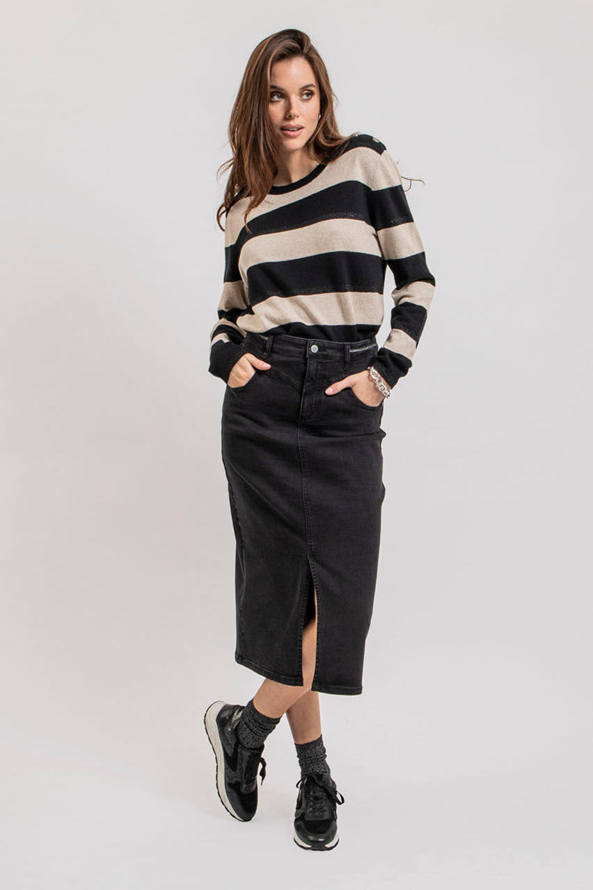 Jupe longue en denim noir | Elora