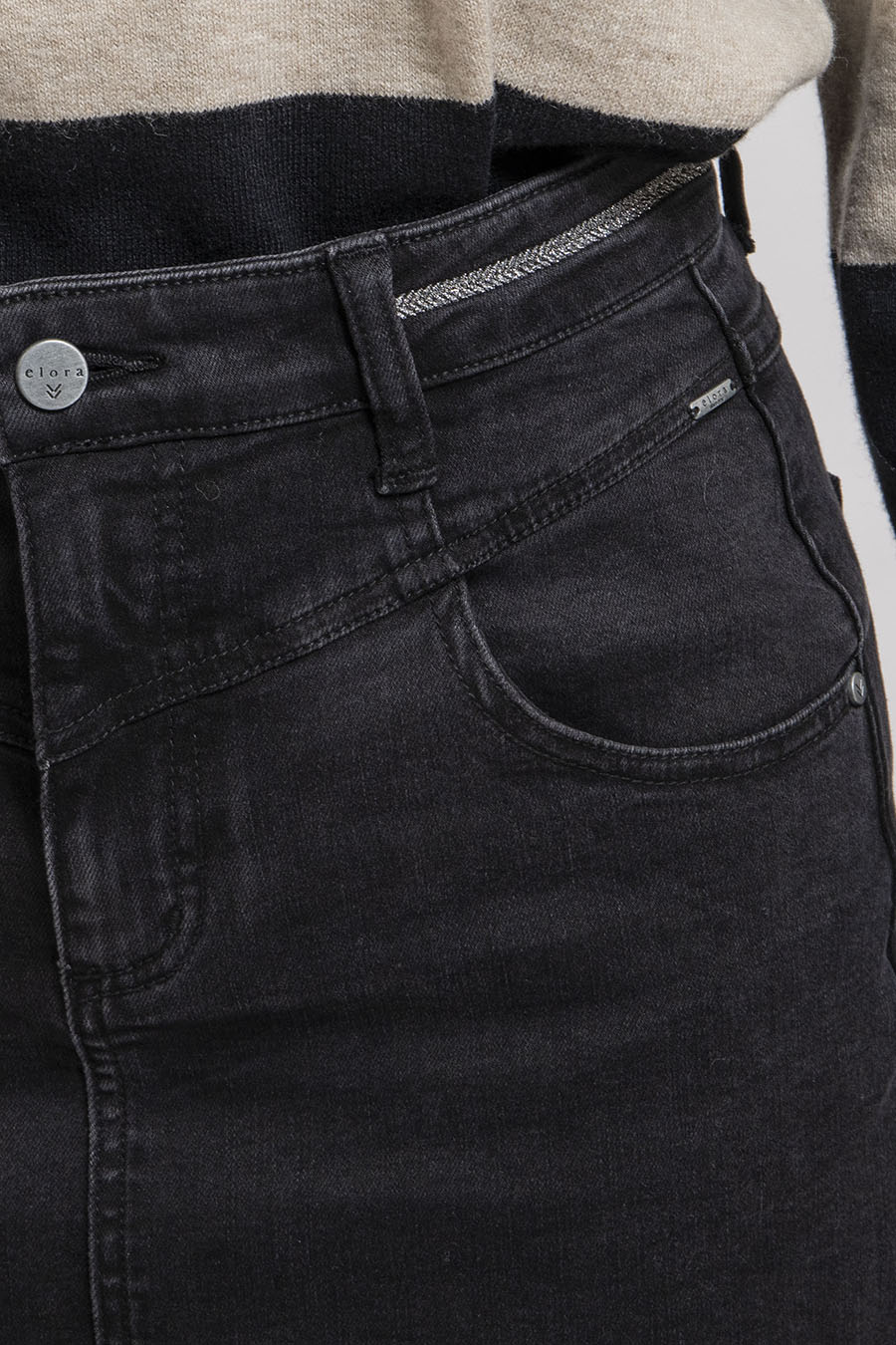 Jupe longue en denim noir | Elora