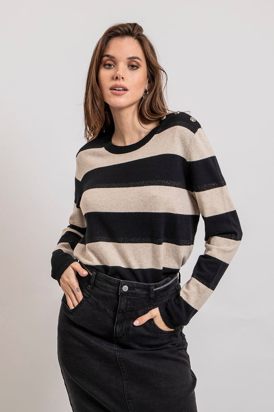 Pull marinière écru et noir | Elora