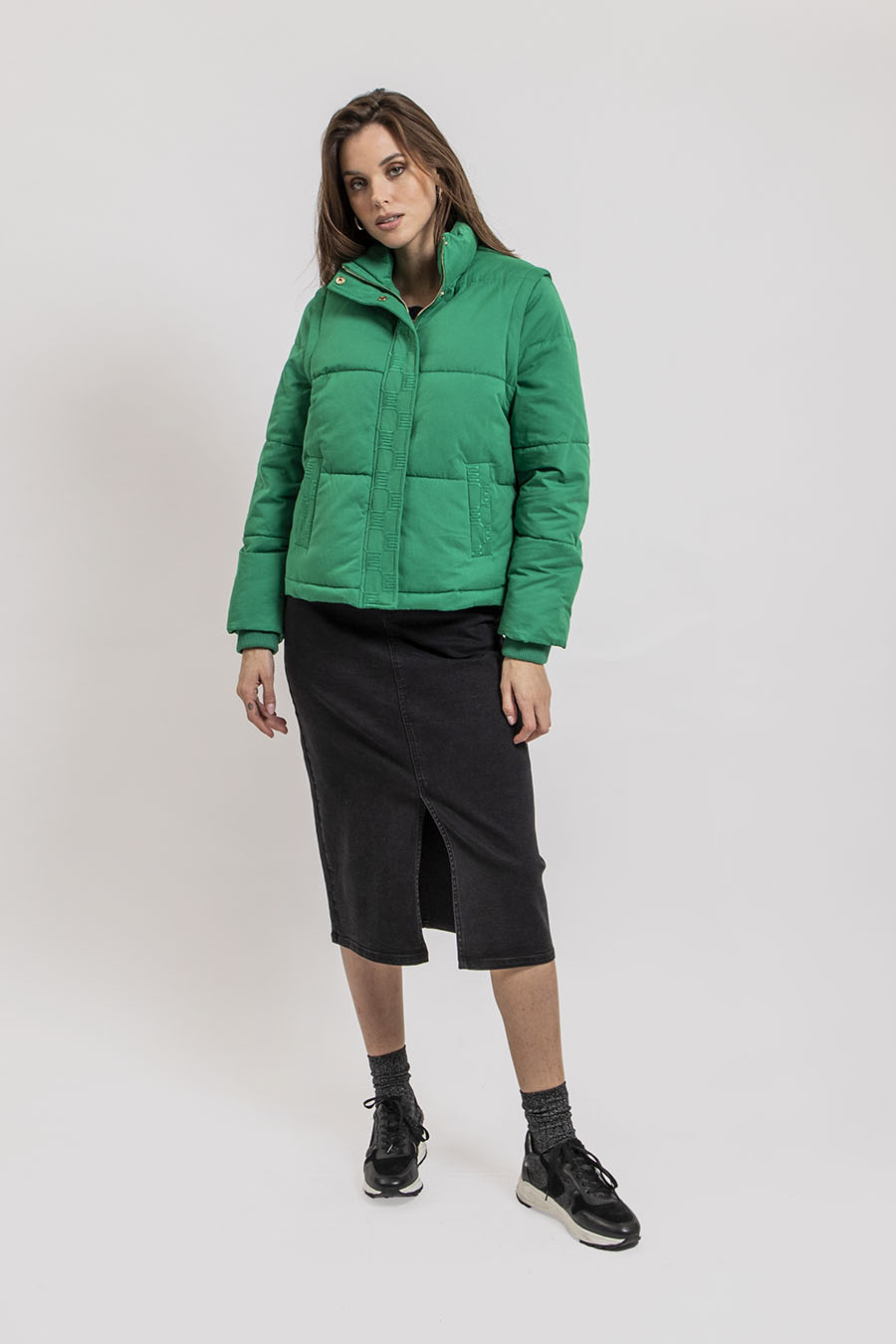 Doudoune verte manches amovibles | Elora