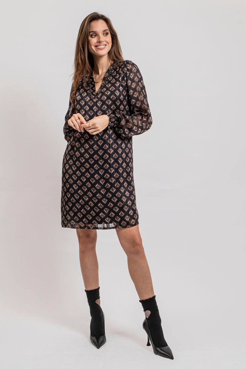 Robe courte imprimé noir et bordeaux | Elora