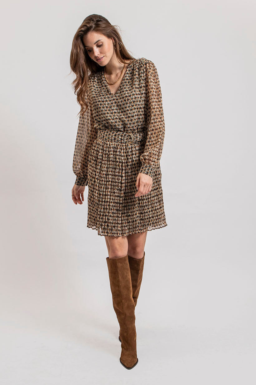 Robe courte imprimé graphique orange | Elora