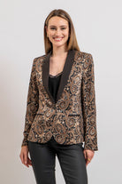 Veste tailleur imprimé baroque noir et beige | Elora
