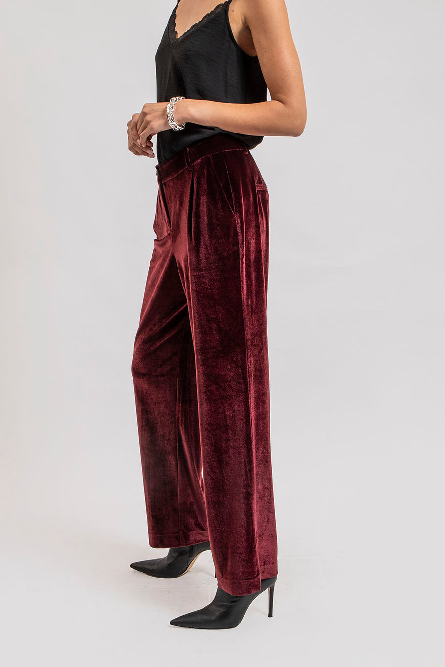 Pantalon de costume en velours bordeaux | Elora