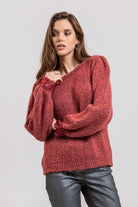 Pull coloris bruyère détails dentelle | Elora