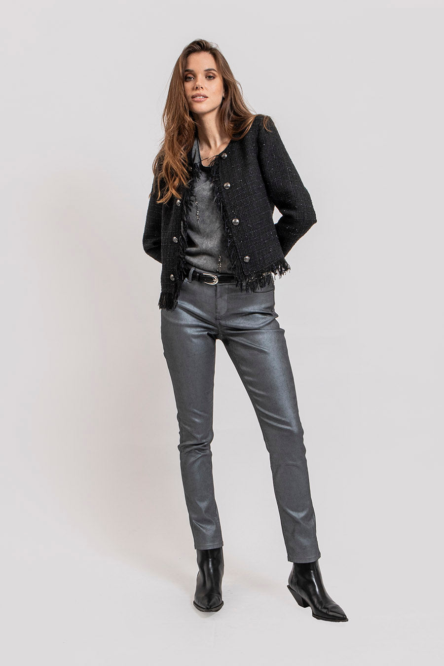 Pantalon slim gris argent | Elora
