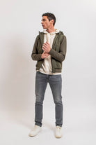 Blouson à capuche bi matières kaki | Elora