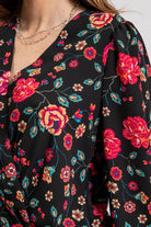 Blouse cache coeur imprimé noir et rose | Elora