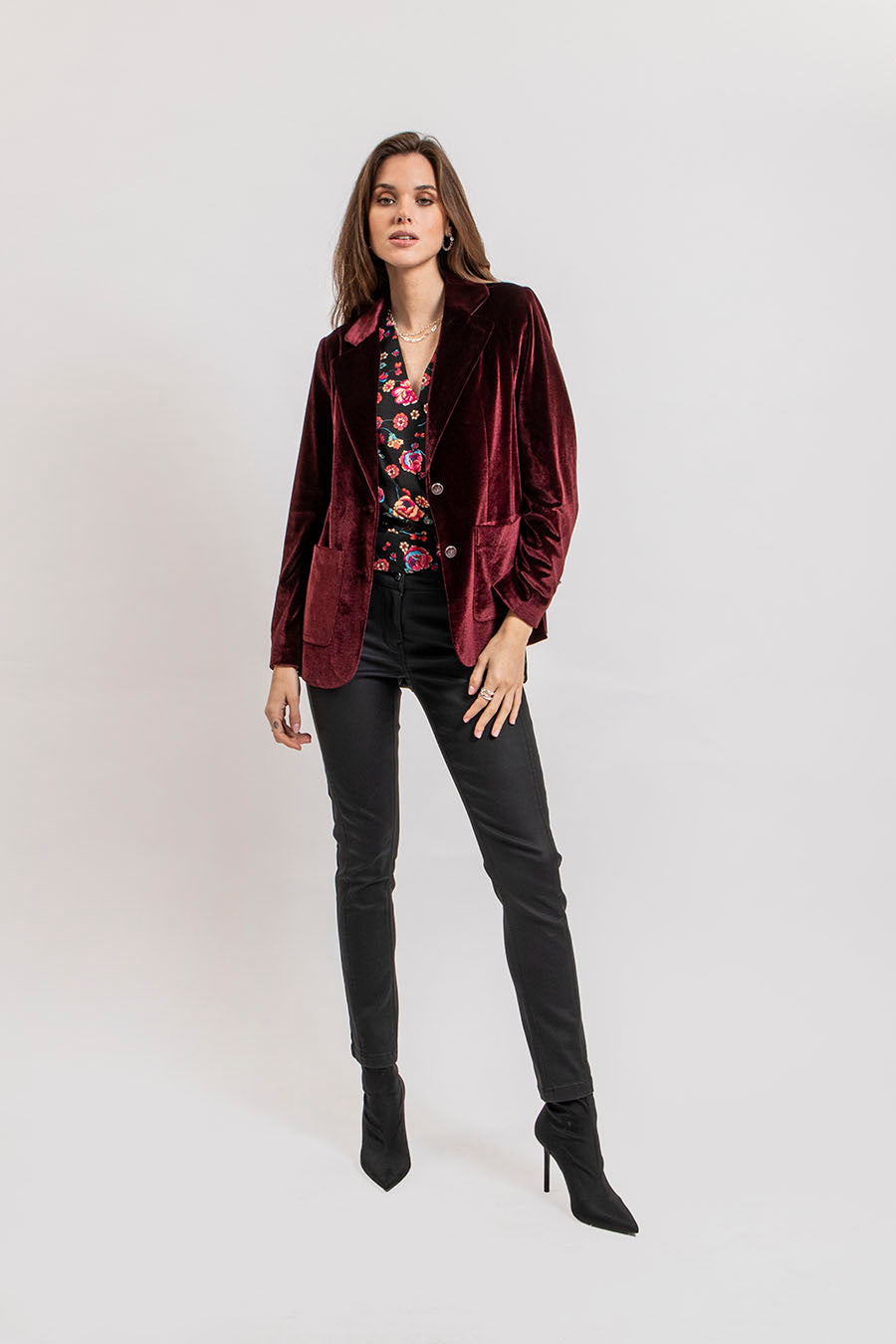 Blouse cache coeur imprimé noir et rose | Elora