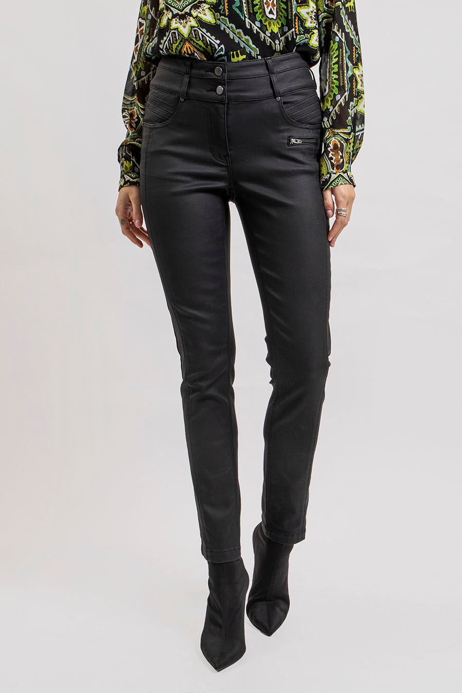 Pantalon slim enduit noir | Elora