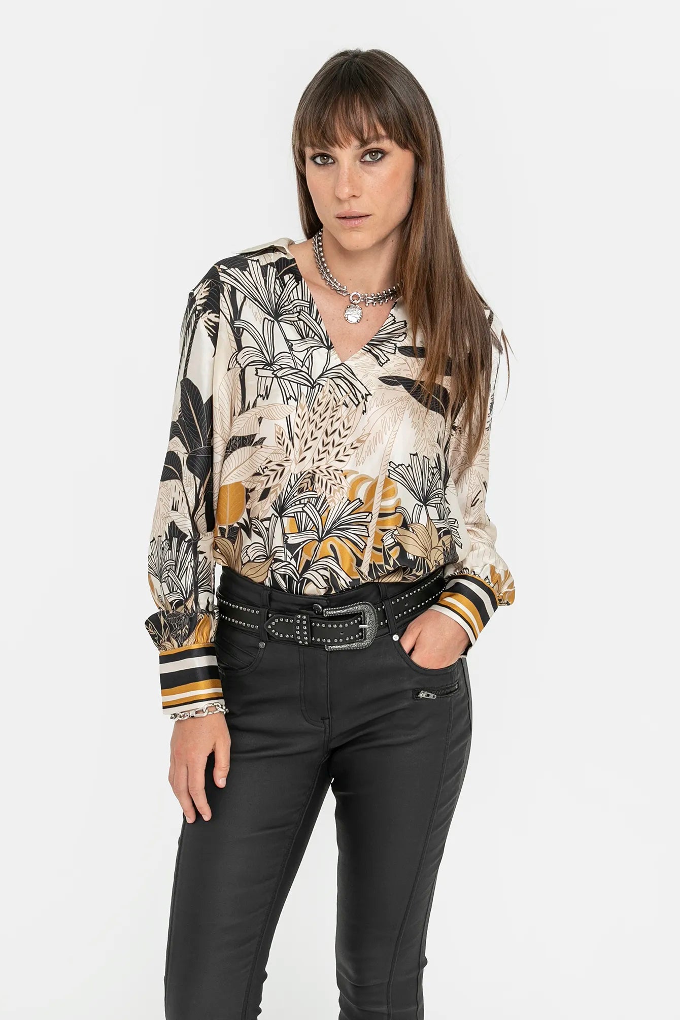 Blouse épaulettes à motif jungle | Elora