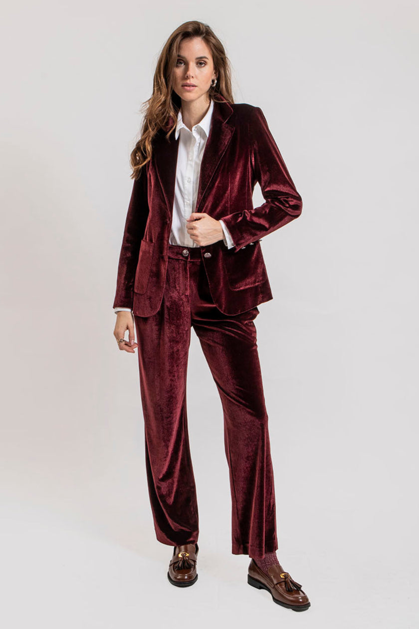 Pantalon de costume en velours bordeaux | Elora