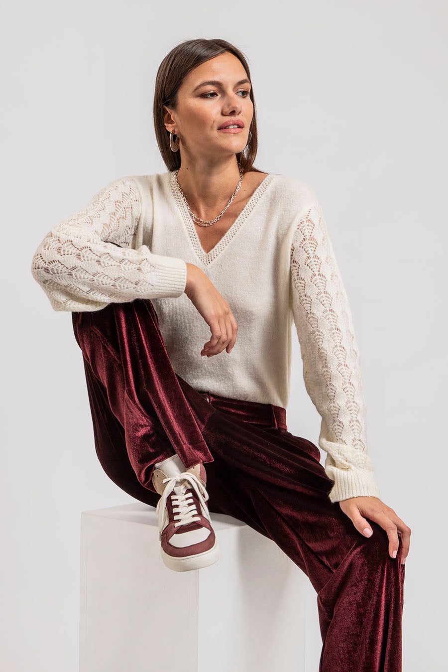 Pull ajouré coloris écru | Elora