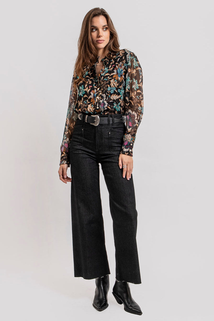 Jean wide leg denim noir | Elora