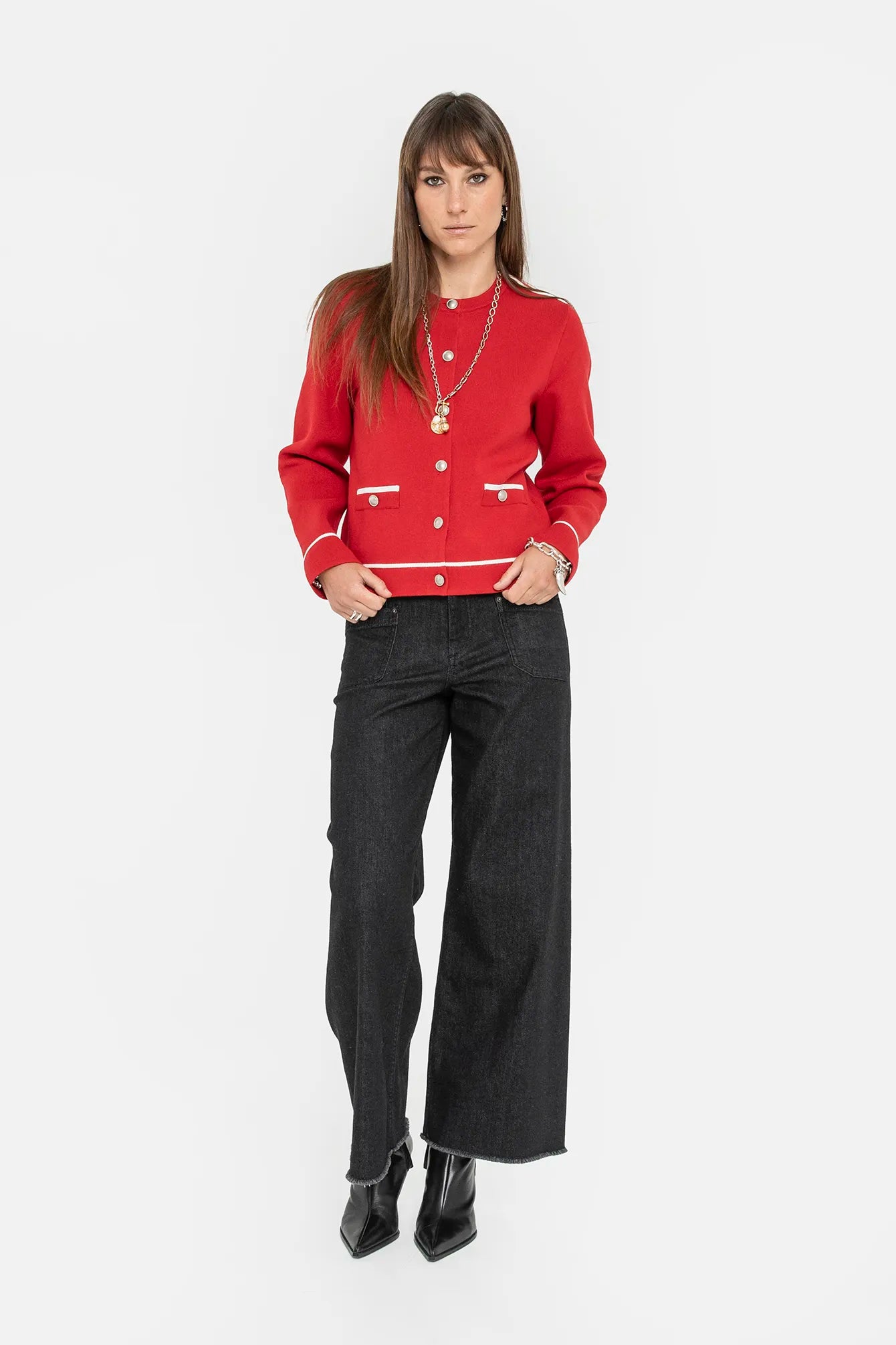 Gilet inspiration couture rouge et écru | Elora