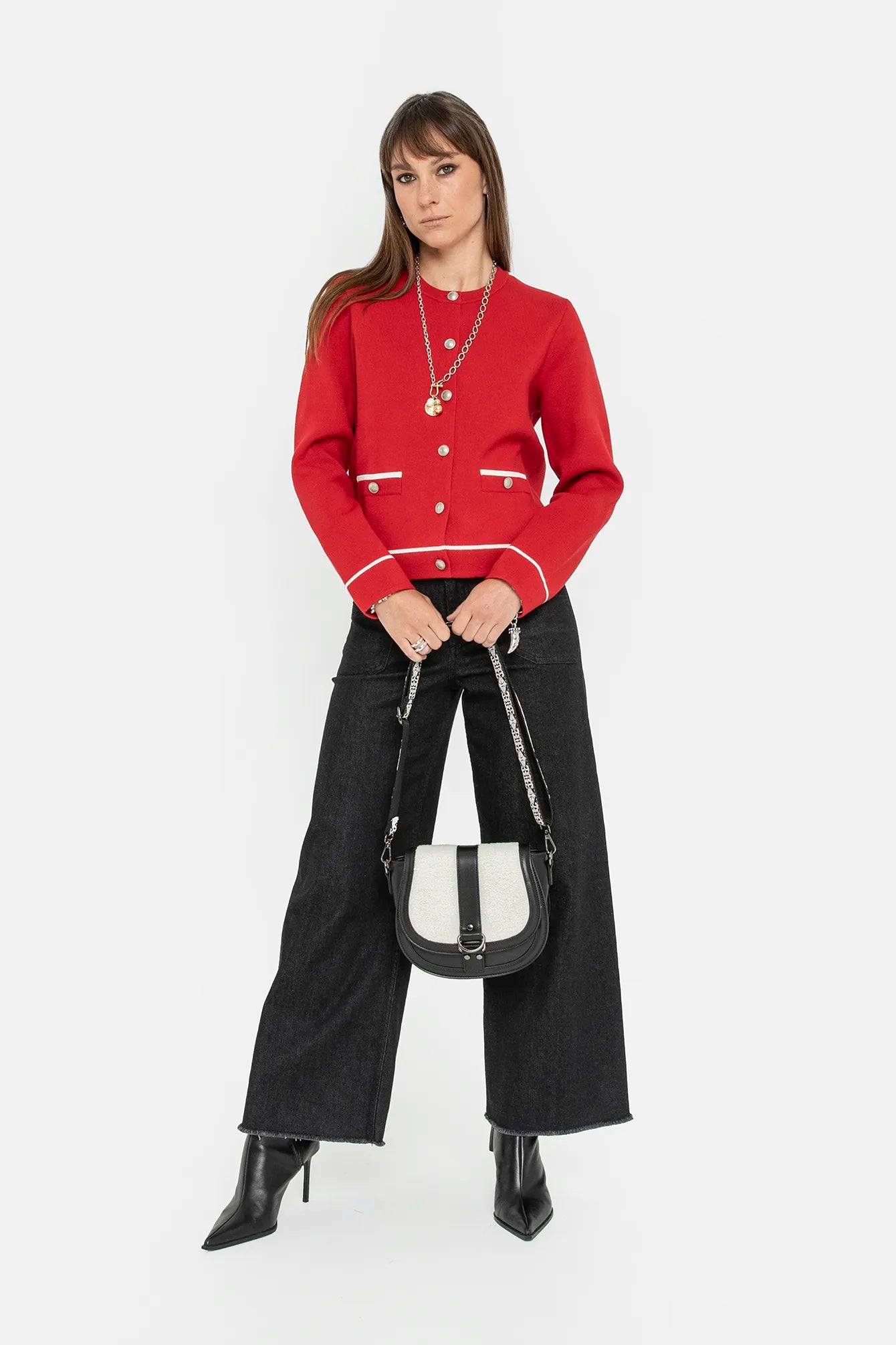 Gilet inspiration couture rouge et écru | Elora