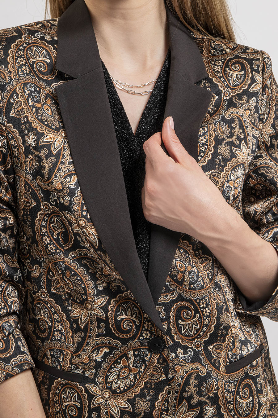 Veste tailleur imprimé baroque noir et beige | Elora