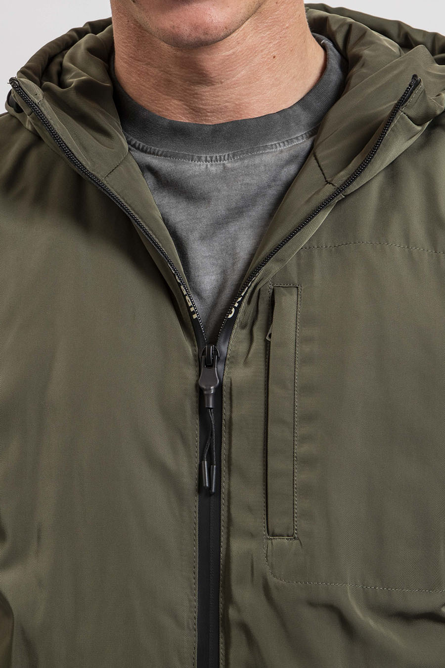 Blouson à capuche bi matières kaki | Elora