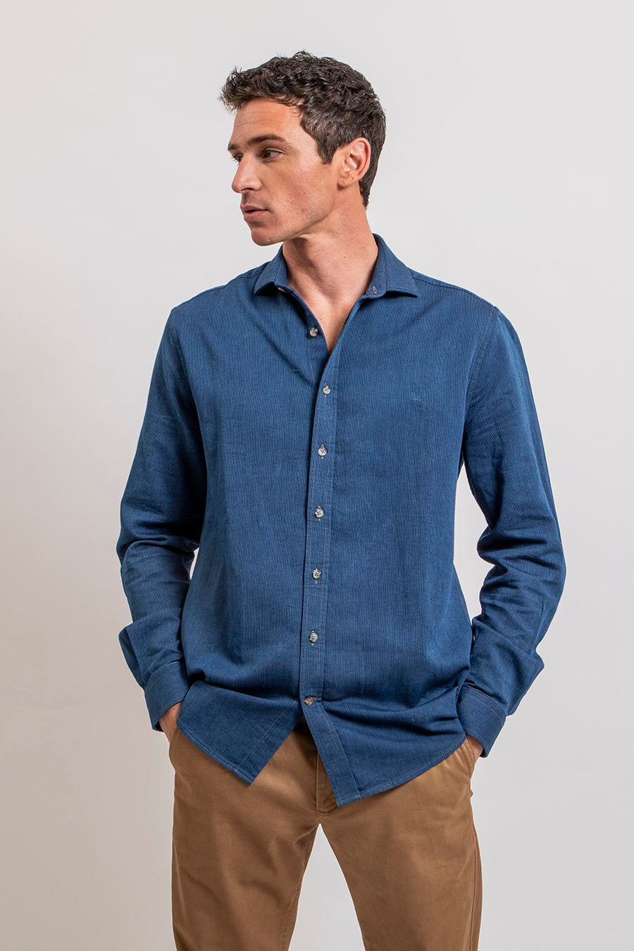 Chemise en coton côtelé indigo | Elora