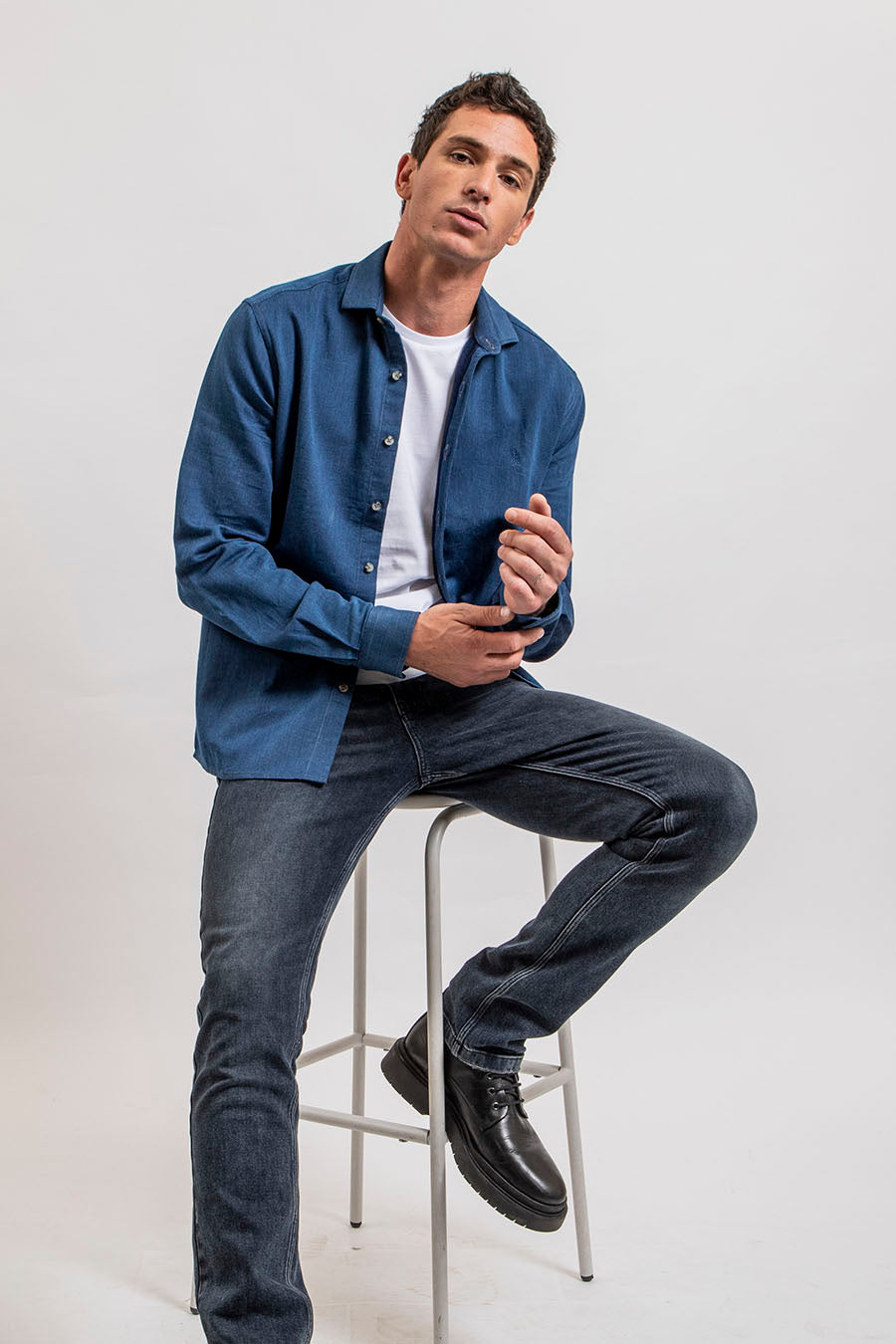 Chemise en coton côtelé indigo | Elora