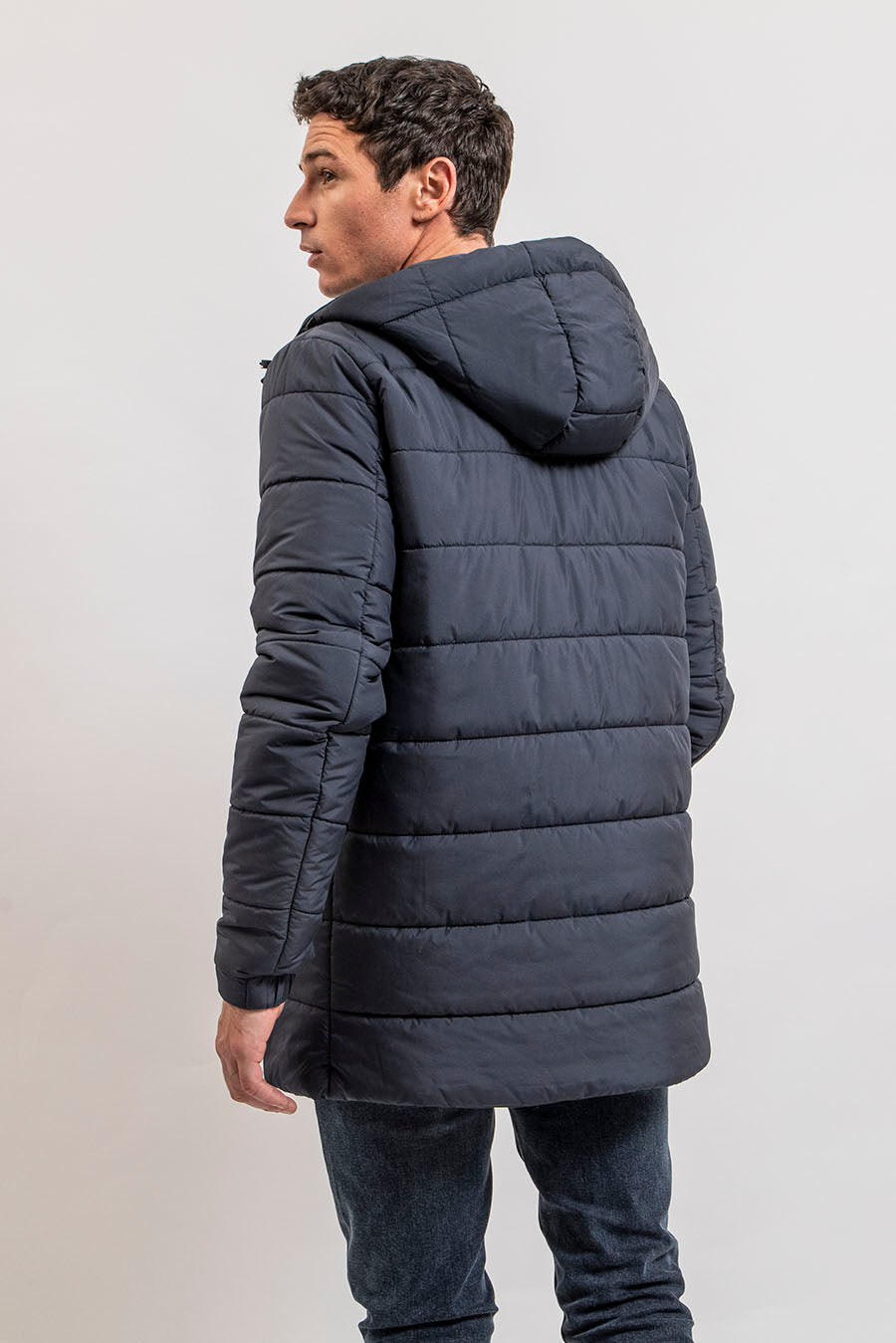 Parka mi longue réversible coloris navy | Elora