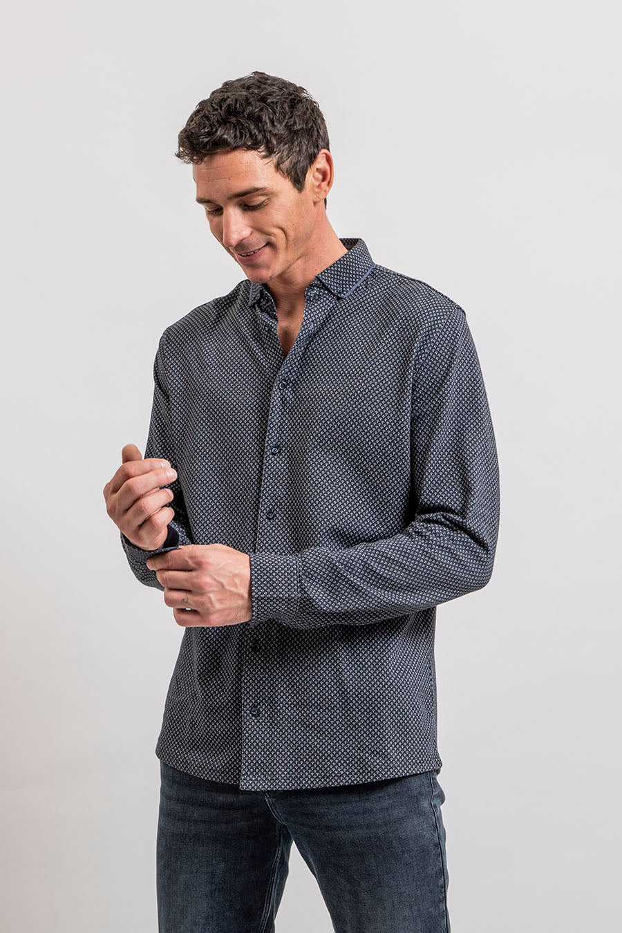 Chemise en maille imprimé bleu | Elora