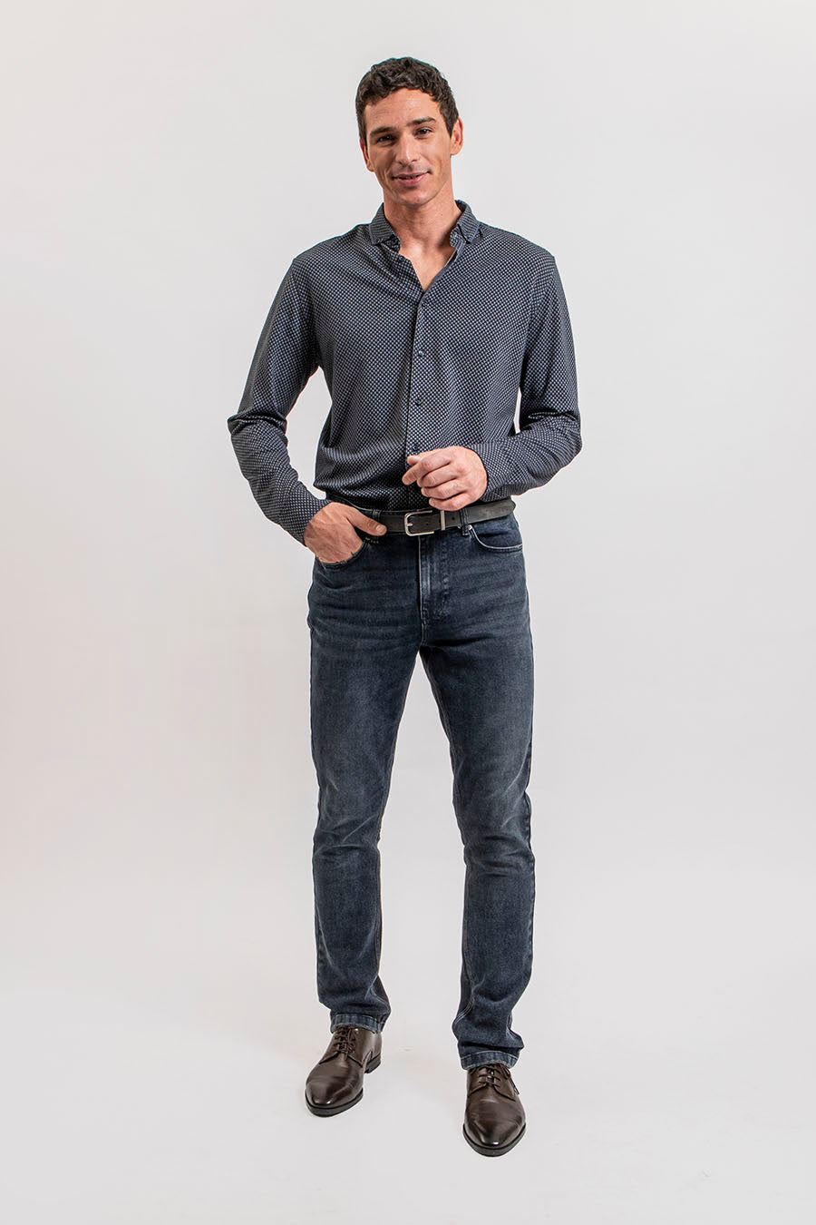 Chemise en maille imprimé bleu | Elora