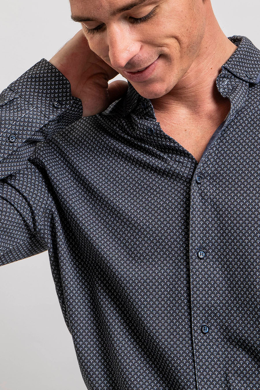 Chemise en maille imprimé bleu | Elora