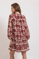 Robe courte imprimé écru et bordeaux | Elora