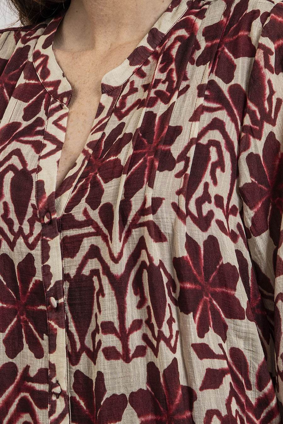 Robe courte imprimé écru et bordeaux | Elora