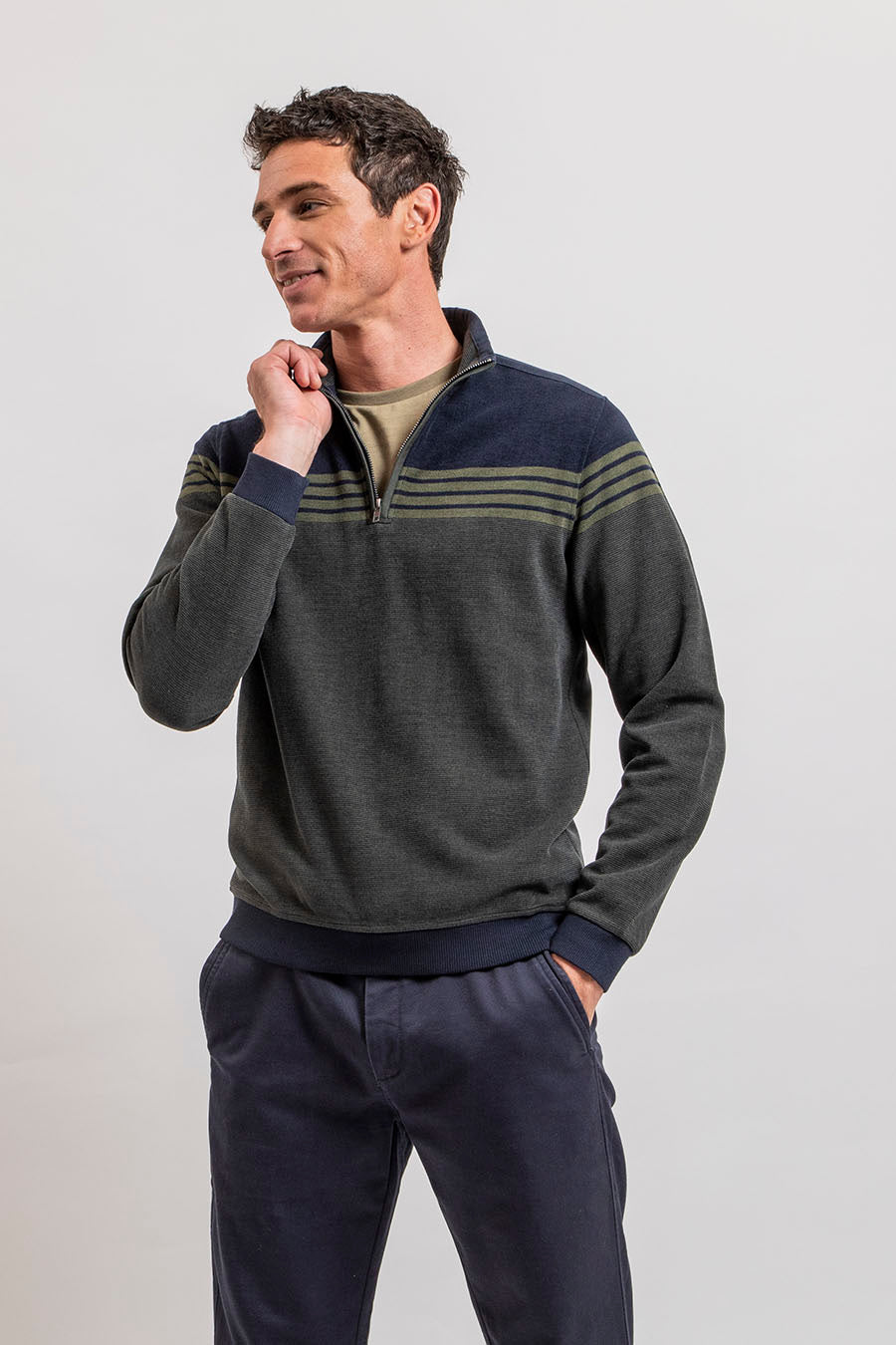 Pull rayé navy et kaki | Elora