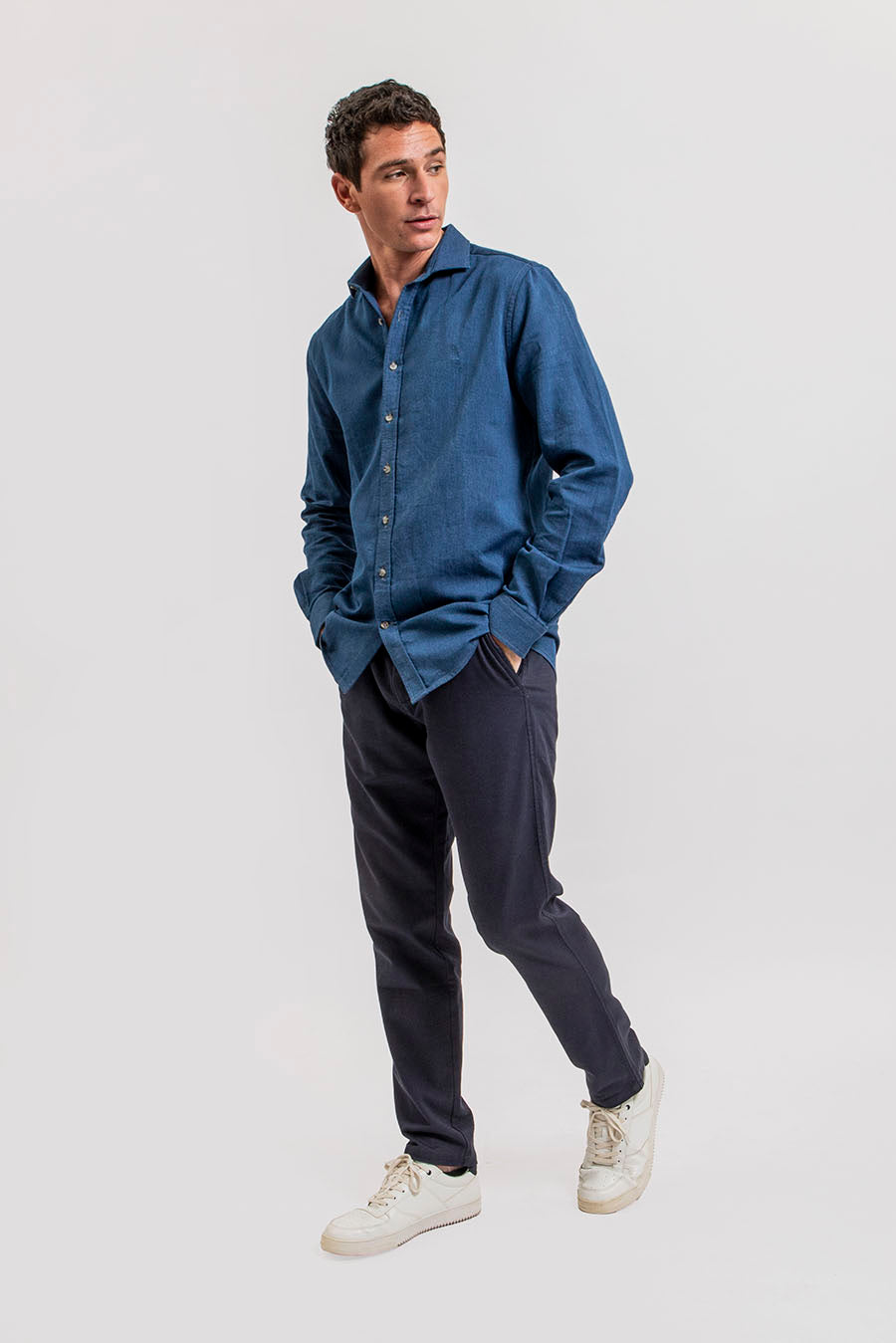 Chemise en coton côtelé indigo | Elora