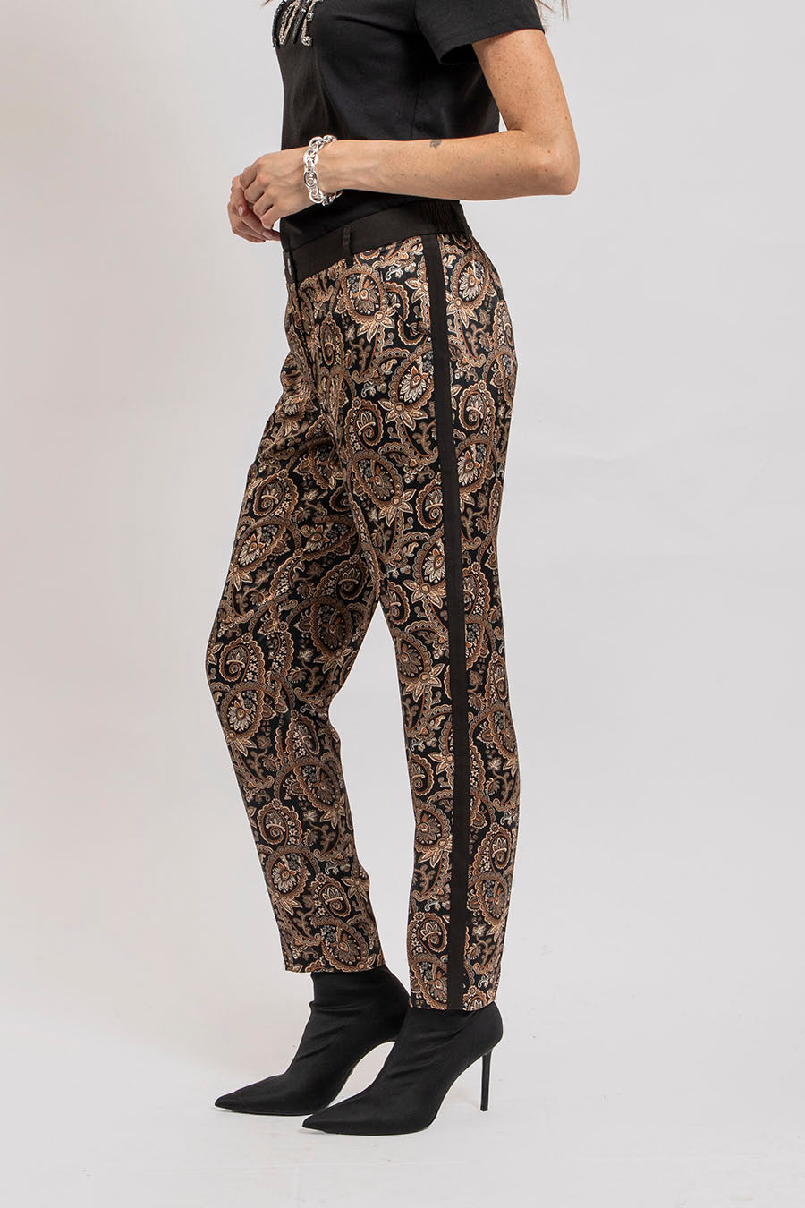 Pantalon imprimé baroque noir et beige | Elora